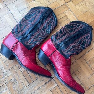 vintage red cowboy boots tony lama lizard